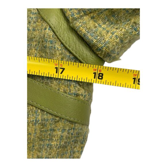 90s Blanc Noir Wool Blend Coat  Green Plaid Tweed Fringe Lightweight Juniors L - Picture 7 of 16